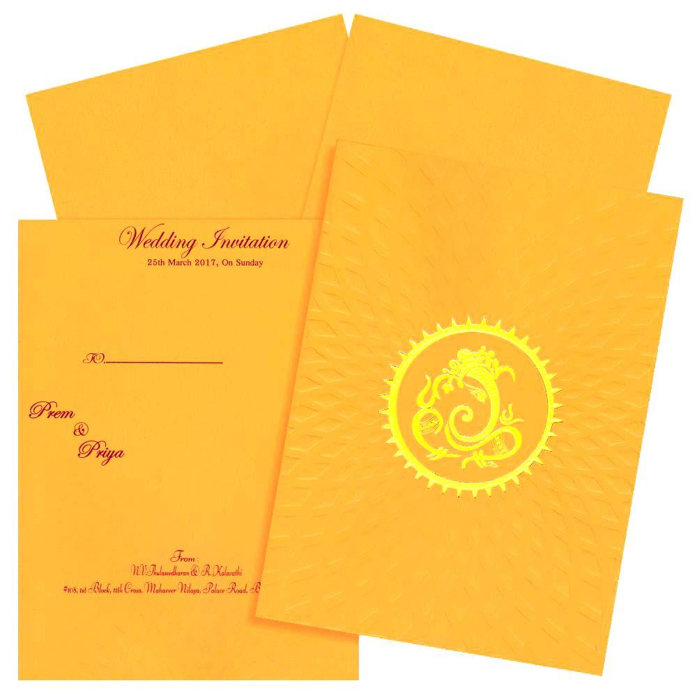 Lovely Yellow Shading With Ganesha Theme Wedding Card - KNK3257-4
